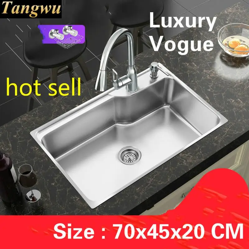 

Free shipping Standard luxurious kitchen single trough sink food grade 304 stainless steel whole drawing big hot sell 70x45 CM