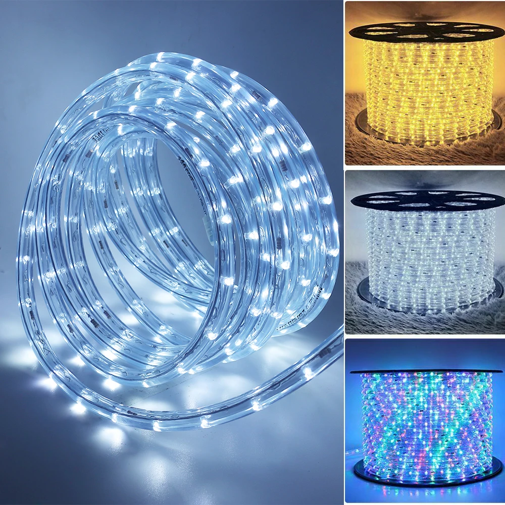 EU 220V Neon Strip Waterproof Outdoor Garden 360 Degree Ligthing LED Rope Tube Lamp Multi Rainbow Fairy Lights