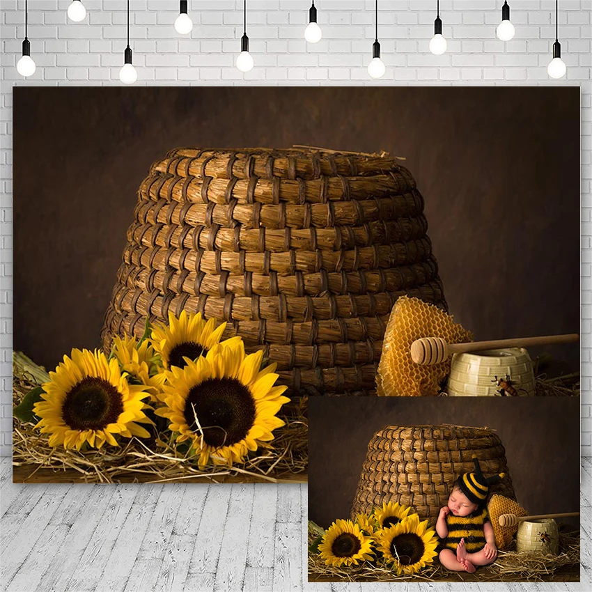 Avezano Photo Backdrops Birthday Party Baby Shower Sunflowers Honey Bee Hive Boy Or Girl Decor Photocall Photography Background