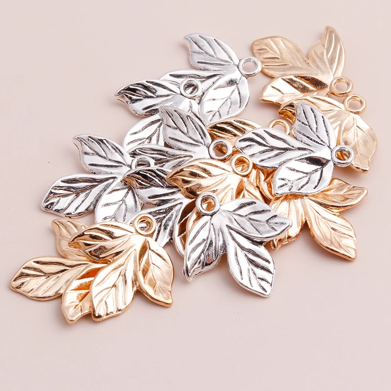 20pcs Vintage Three Leaf Pendants for DIY Bracelets