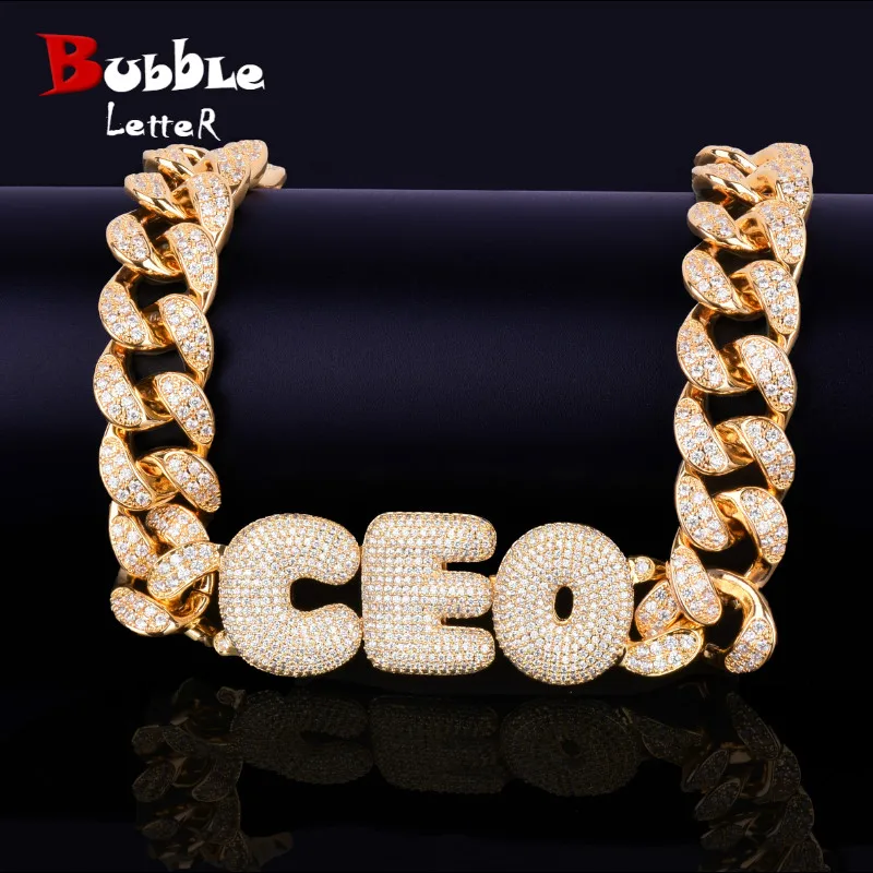 

Bubble Letter Custom Name Necklace for Men Choker Cuban Link Personalized Pendants Real Gold Plated Hip Hop Rock Street Jewelry