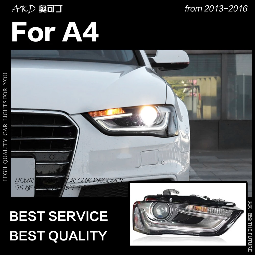 

AKD автостайлинг для A4 фар 2013-2016 A4L RS4 седан фары DRL Hid фары ангельские глазки Биксеноновые лучевые аксессуары