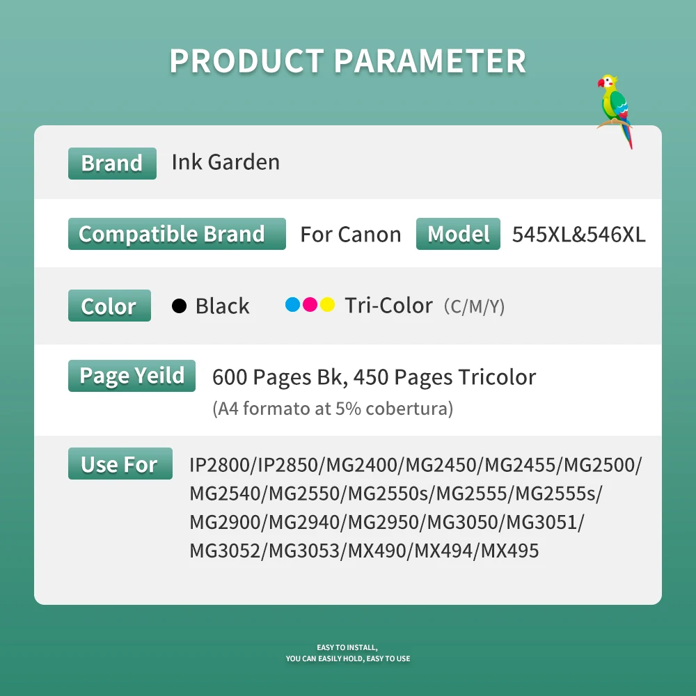 InkGarden 545XL 546 Ink Cartridge Replacement For Canon 545 546XL Canon545 Compatible Pixma MG3053 MX490 MX494 MX495 Printer