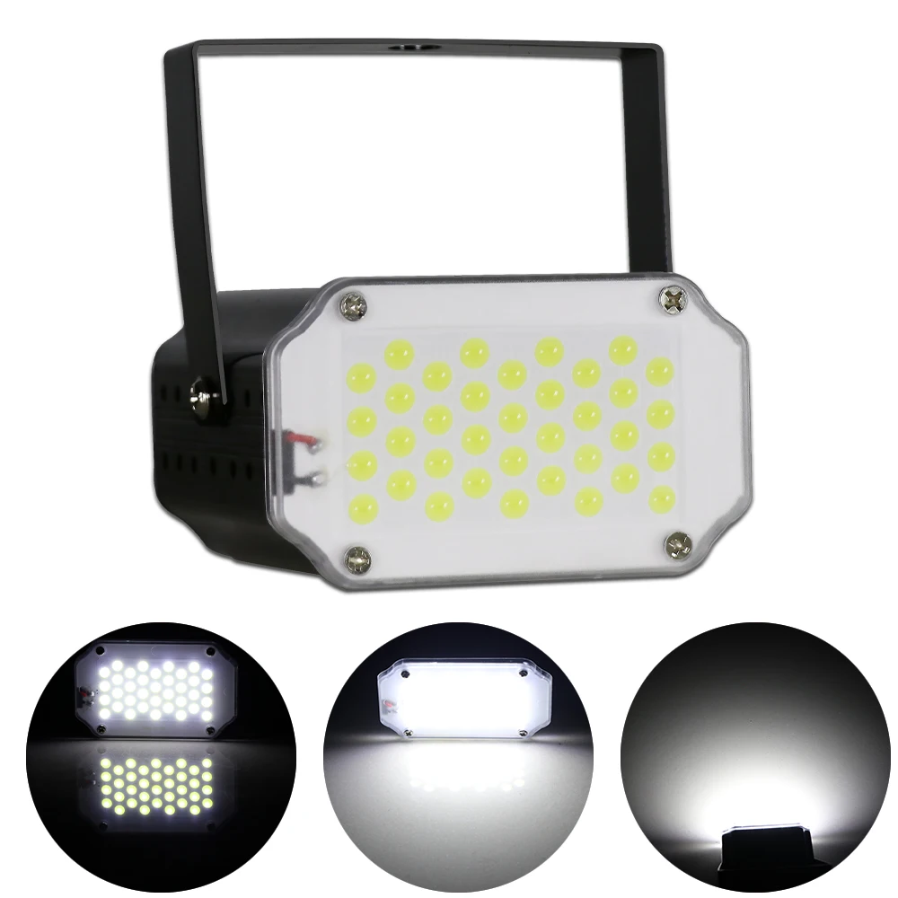 led luz estroboscopica cor branca dj discoteca estagio flash lampada mini par luz musica controle de som natal stroboscope barra luz 36 pecas 01