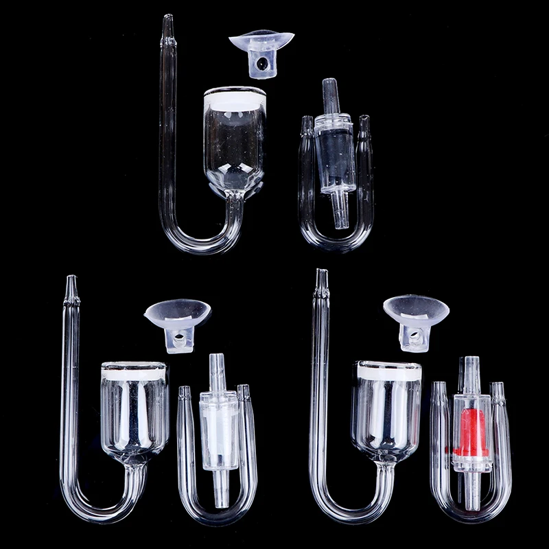 Aquarium Glass CO2 Diffuser Check Valve U Shape Glass Tube Suction Cup Kit For Fish Tank Aquarium Check Valve Set CO2 Atomizer