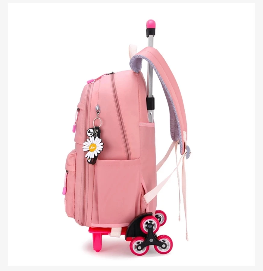 Orthopedic School Bag Child with Wheels Waterproof Primary Student Backpack Travel Bagpack for Teenage Girls Trolley Schoolbags