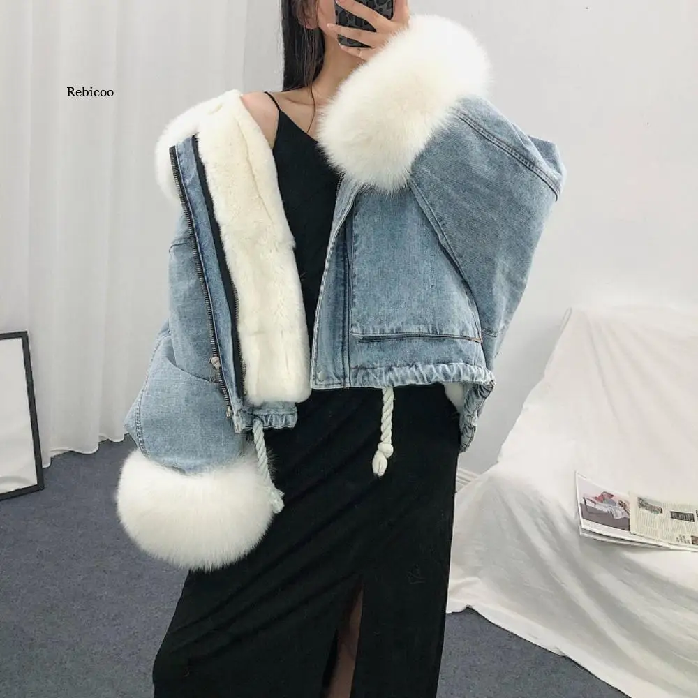 Autumn Winter Women Jacket Coat Warm Faux Fur Short Jean Jackets Ladies Fashion  3xl Denim Outwear Thicken Clothes