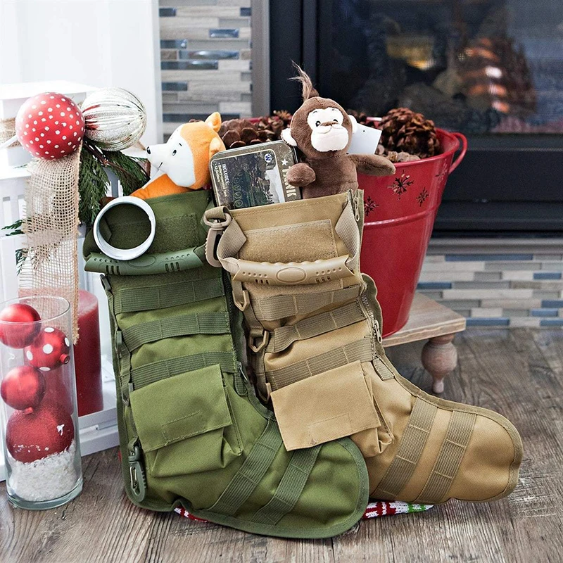 Tactical Christmas Stocking with Random Flags Military Socks Gift Storage Camo Bag Holiday Hanging Ornaments for Home Decoration