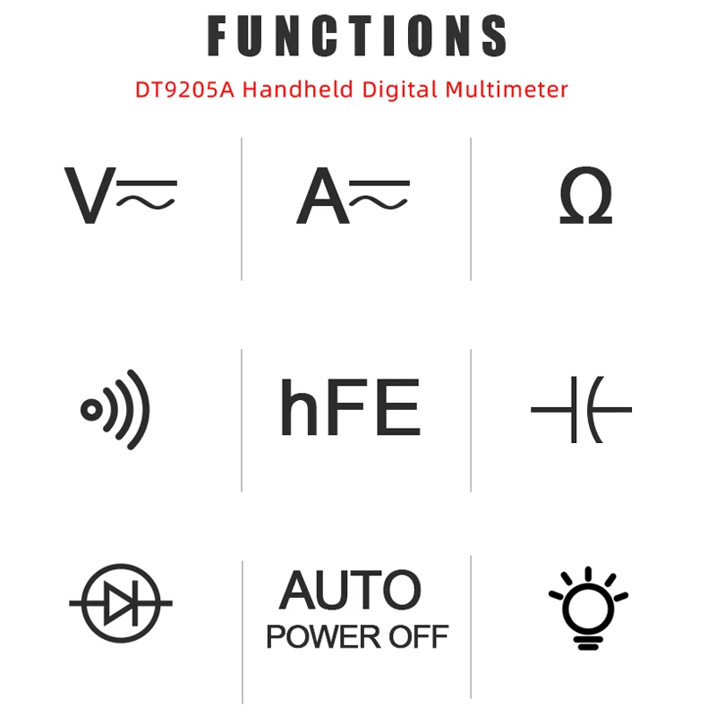 DT9205A Automotive Tester Multimeter Digital Professional Manual Range AC DC 1000V 20A Voltmeter Ohm Capacitance Tester Machine