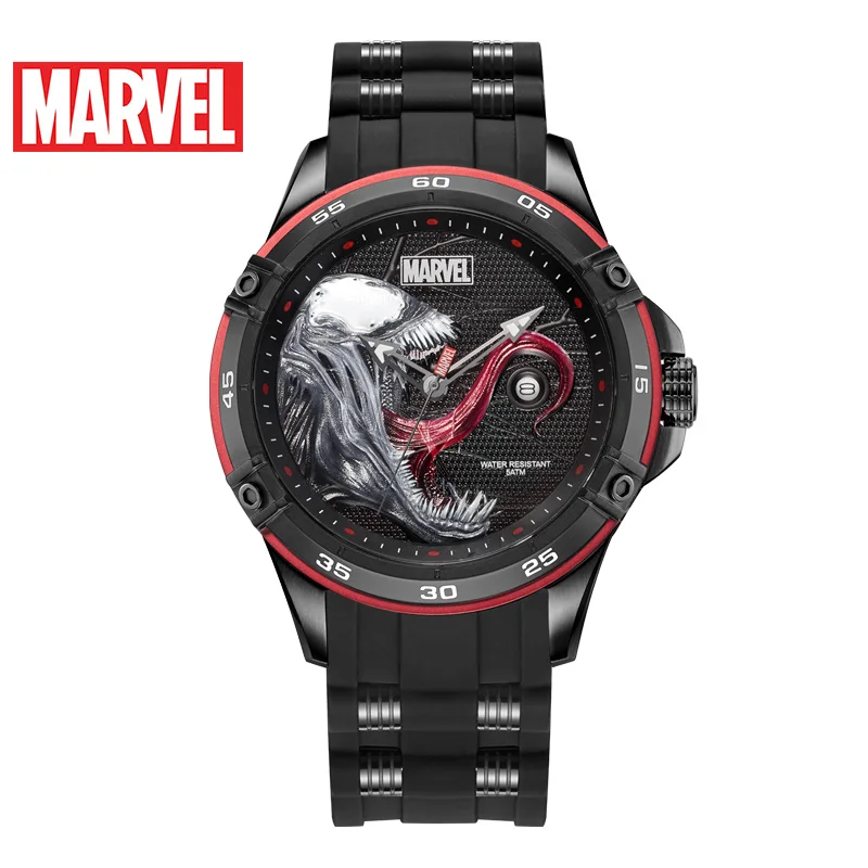 Marvel For Mens Watch Original Avengers Venom Quartz Fashion Casual Wristwatches 3D Stereo Dial Coated Glass Date 50m Waterproof