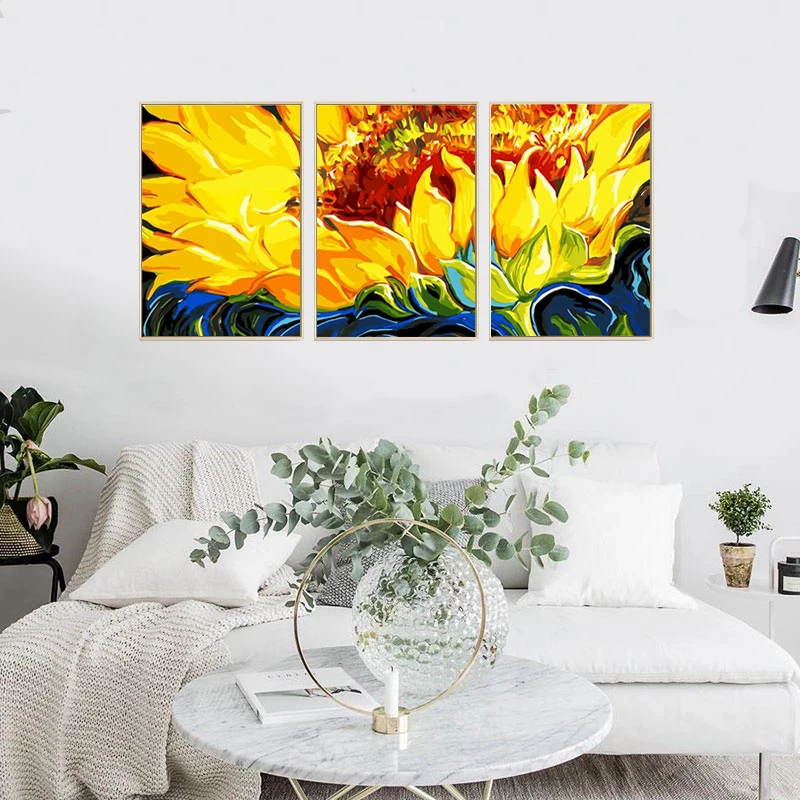 

GATYZTORY 3pcs Painting By Numbers For Adults Sunflower HandPainted Oil Painting Canvas DIY Gift Home Decor 40X50cm