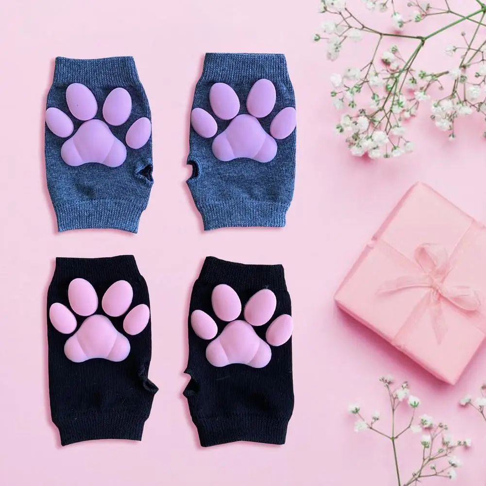 Guantes de silicona 3D con forma de Pata de Gato para mujer y niña, medias de gatito bonito, mitones sin dedos, Pawpads, guantes, Navidad,