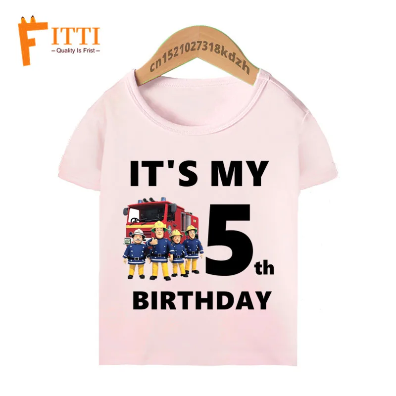 Boy Gir Cartoon Fireman Samed Funny Birthday T Shirts Children It\'s My 1-10th Birthday T-shirt Kid\'s Summer Clothes