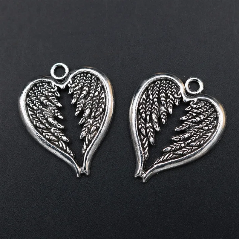 8pcs Vintage Wings Pendants,DIY Heart Shape Charms,Angel Wings Charms,Silver Plated Charm,30*24mm A1352