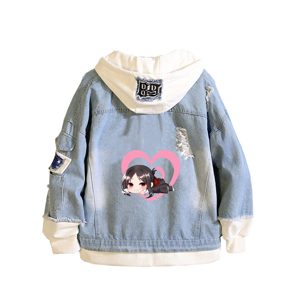Kaguya-Sama: Love is War Women Jeans Jacket Kawaii Demin Hoodies Anime Sweatshirt Harajuku Streetwear Spring Couple Clothes