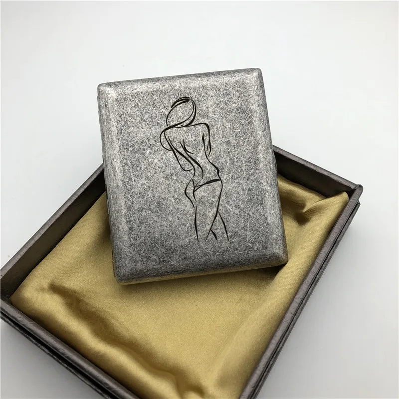 Sexy Girl Back Ins Style Brass Cigarette Case Old Silver Color Cigarette Box Smoking Holders Portable Mens Gifts With Gift Boxes