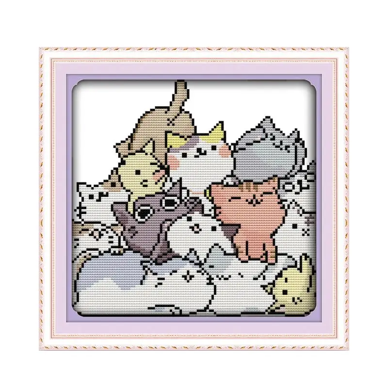 The lovely cats cross stitch kit animal cartoon picture aida 14ct print count stitching embroidery DIY handmade needlework plus