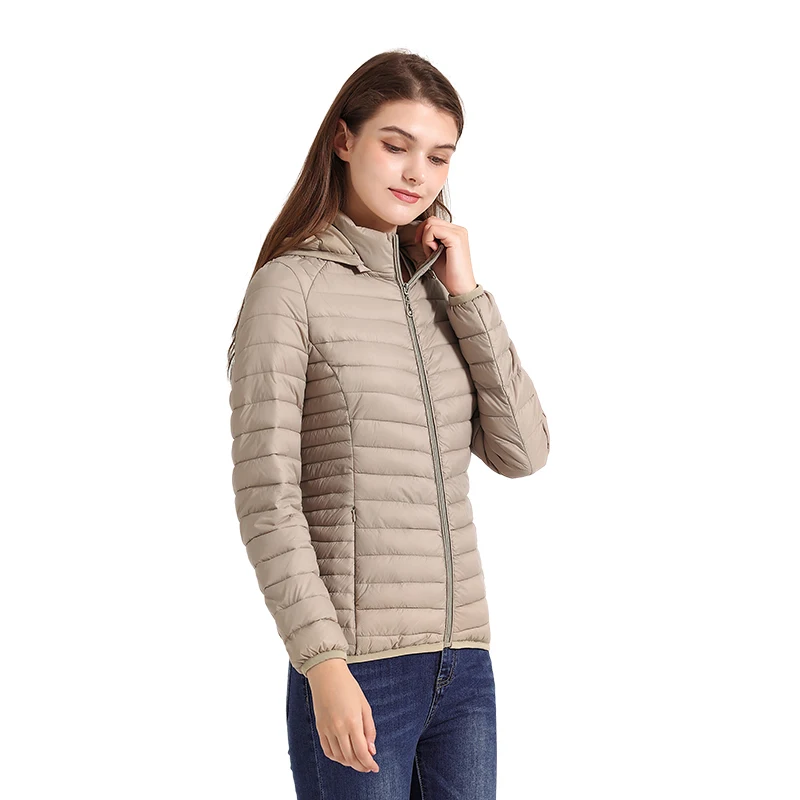 SANTELON Women Fashion Ultralight Padded Puffer Jacket Coat Lady Soild Lightweight Warm Outwear With Detachable Hood Storage Bag