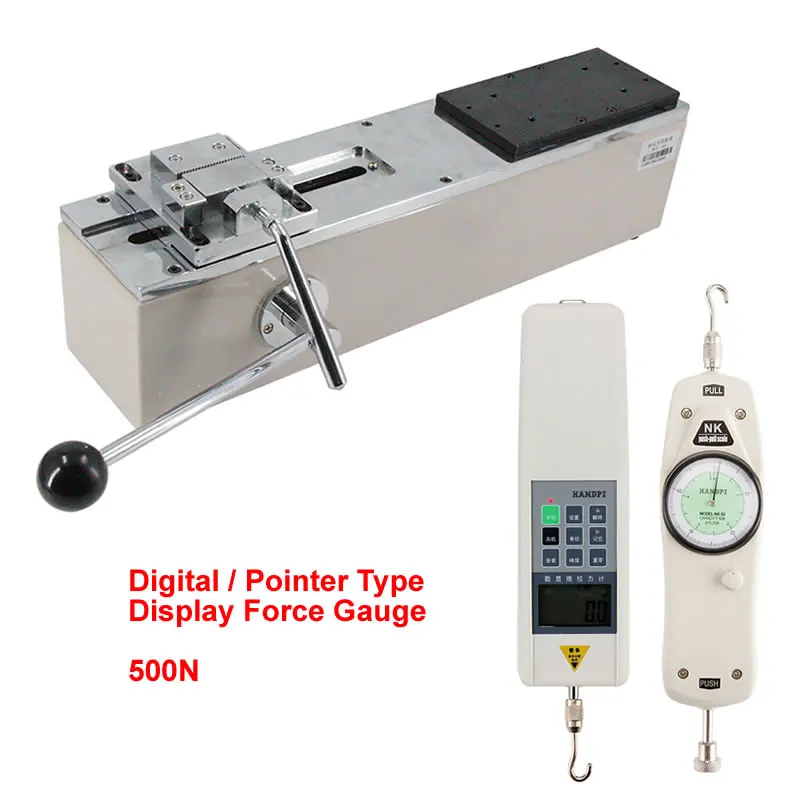 500N Digital Pointer Push Pull Force Gauge Manual Horizontal Harness Terminal Tension Tester Inspection Machine Test Stroke 50mm