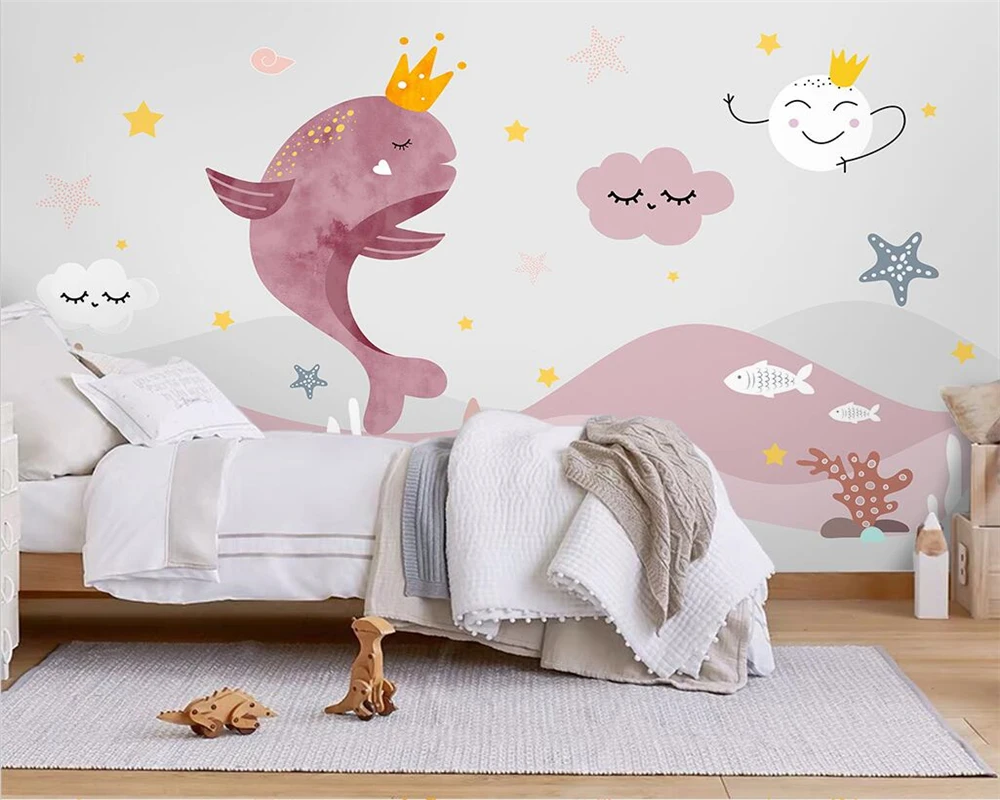 beibehang Custom modern new Nordic hand-painted pink clouds animal cartoon children background wallpaper wall papers home decor