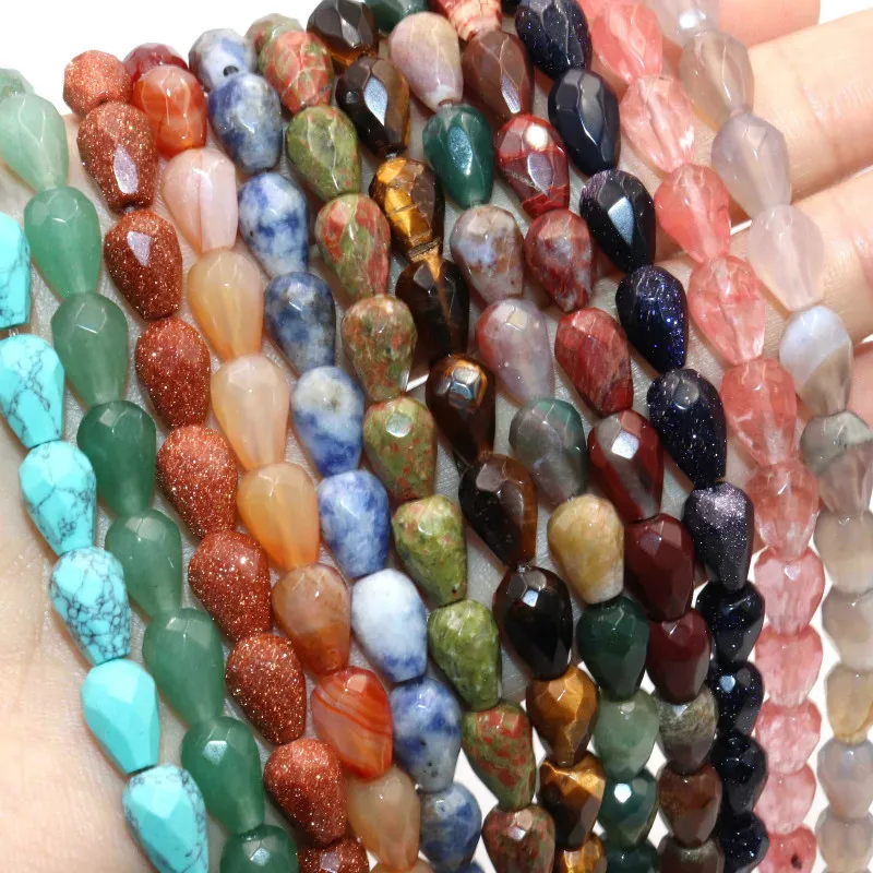 Faceted Natural Stone Water Drop Shape Beads Crystal Agates Loose Beads For Jewelry Making DIY Necklace Bracelet Accessories