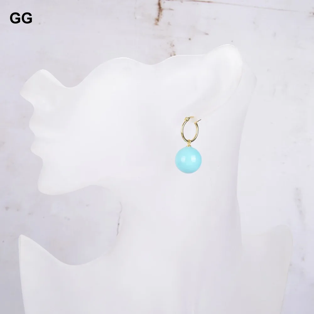 GuaiGuai Jewelry Natural Turquoise Blue South Sea Shell Pearl Gold Color Plated Hook Earrings