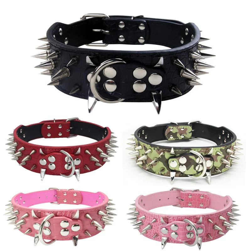 

Anti-bite Rivet Dog Collar 2" Wide High Quality Leather Dog Collars Pitbull Big Dog Collar German Shepherd Mastiff Rottweiler