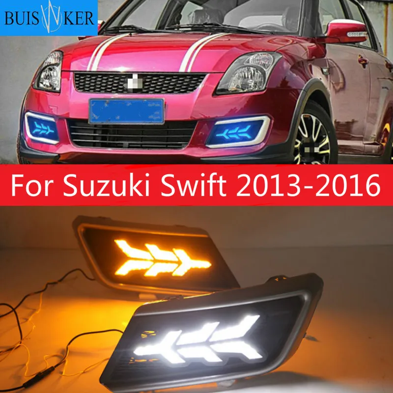 

1 Set Car LED DRL Daytime Running Lights For Suzuki Swift 2013-2016 with Yellow Turning Signal fog lamp cover