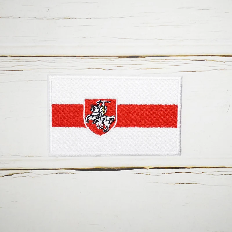 Belarus White Knight Pagonya Flag Full 100% Patch  Embroidery For Vest Hat Jeans Iron On  Badge Tag 8*5 cm Accessories DIY