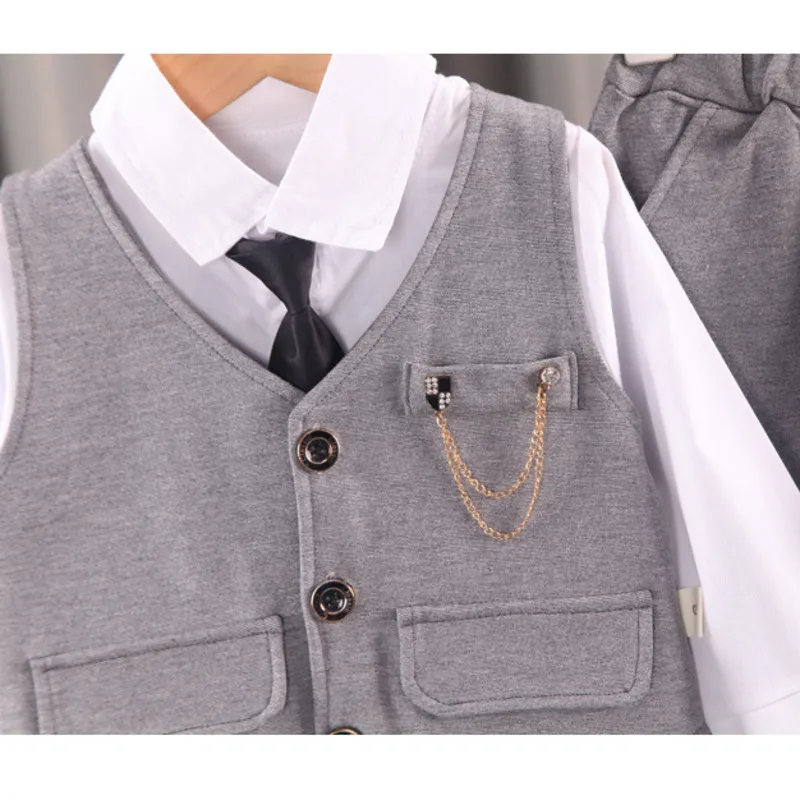 New Spring Autumn Baby Clothes Suit Children Boys Vest Shirt Pants 3Pcs/Sets Toddler Fashion Casual Costume Kids Formal Clothing