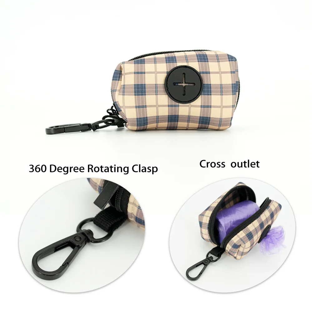 Collarlogo Dog Poop Bag Dispenser Holder Leash Attachment Protable Grid Print Pet Waste Poo Bag Dispenser for Outdoors Waiking