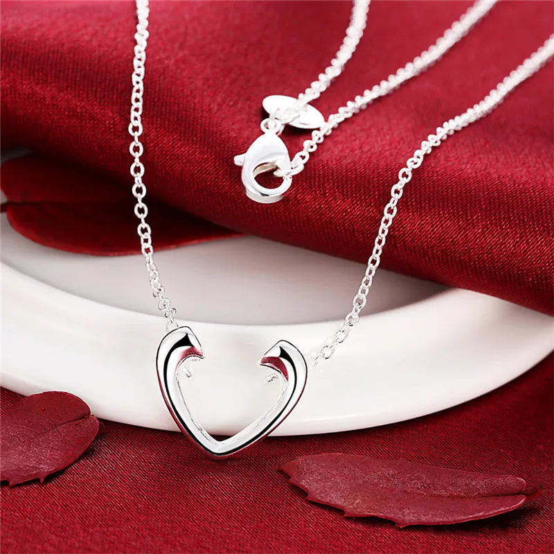 BABYLLNT 925 Sterling Silver Open Heart Pendant Necklace For Women Charm Wedding Engagement Party Fashion Jewelry Gift image 5