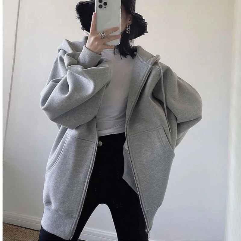 Y2k Streetwear Fashion Hoodies Women 2022 Unicolor Sweatshirts women Long Sleeve Pockets Zipper up Hoody Outwear clothes