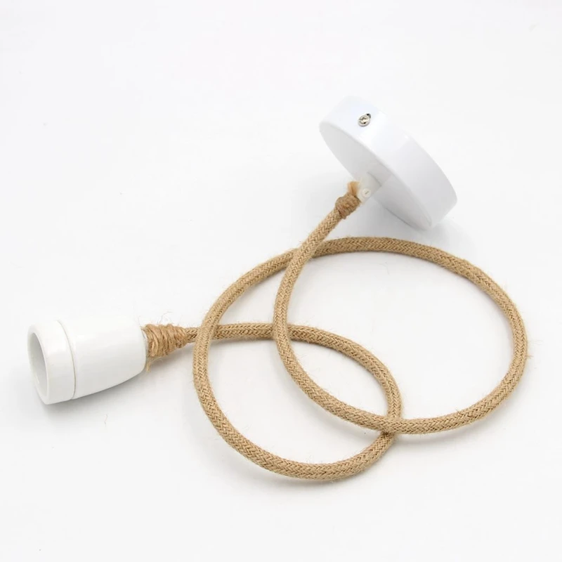 Vintage Hemp Rope Cord sets Ceiling  Light With Ceramic Lamp Holder Without LED Bulb