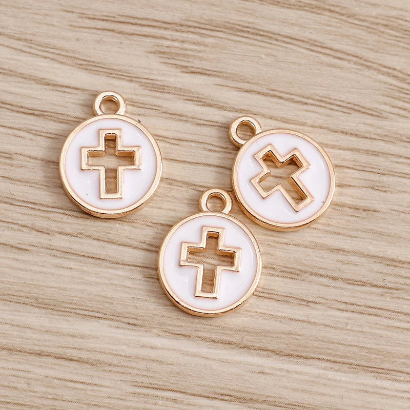 10pcs 10*13mm Religious Hollow Cross Charms Pendants for Necklaces Earrings 4 Color Enamel Charms Handmade DIY Jewelry Making