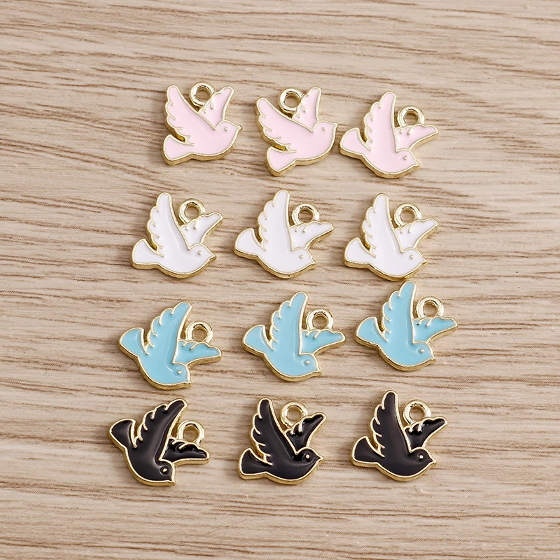 10 sztuk 13*11mm 4 kolor gołąb pokoju Charms do biżuterii DIY emalia gołąb ptak Charms naszyjniki wisiorki kolczyki akcesoria Making