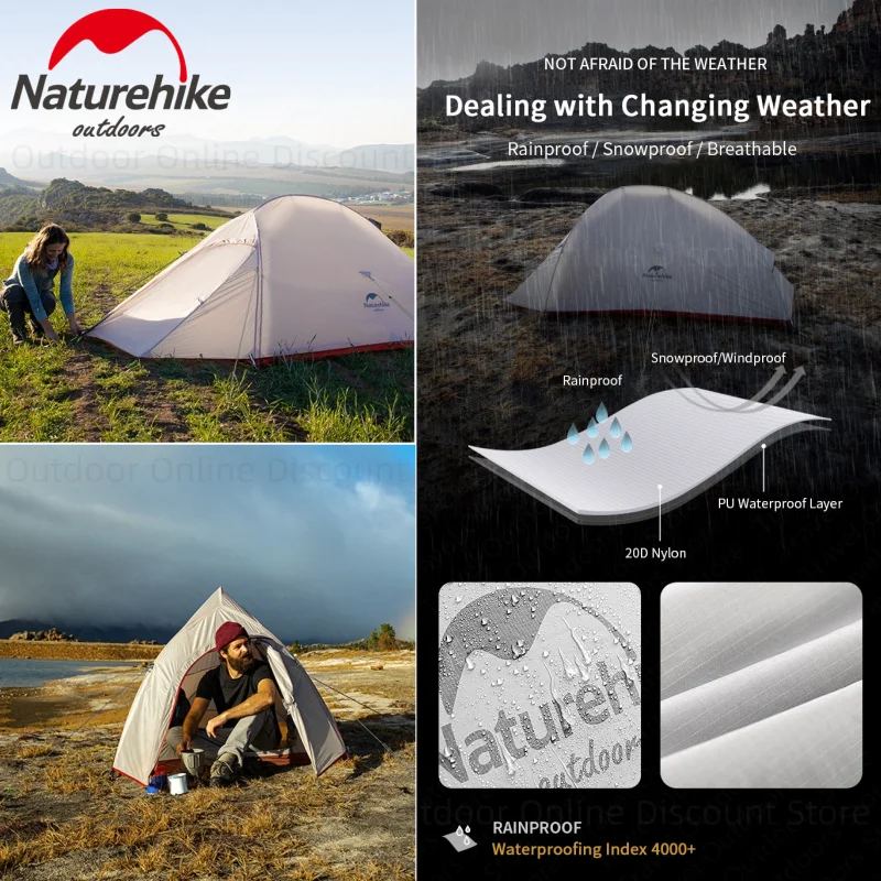 Naturehike Camping Tent Cloud Up 1 2 3 Upgraded Ultralight Waterproof Outdoor Hiking Nylon Tent Backpacking Tents With Free Mat