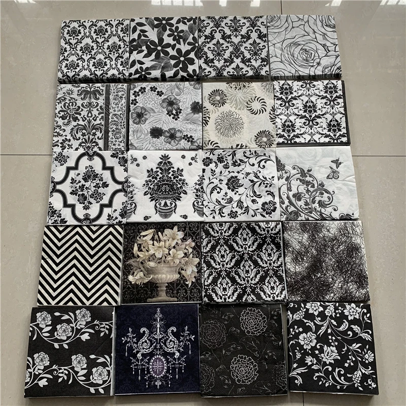 20 vintage napkins paper tissue decoupage black white flower towel birthday wedding party home hotel decor Guardanapo serviettes