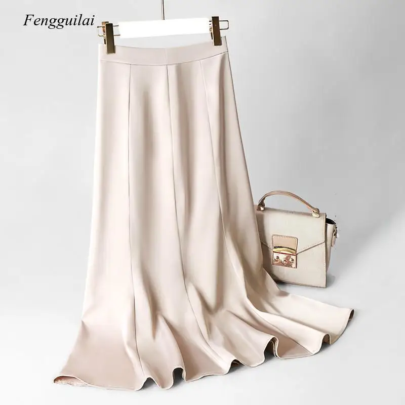 2021 New Acetic Acid Skirt Women's Summer New Silk Satin Lift Up Hip Fishtail Slim One Step Solid Color Skirt