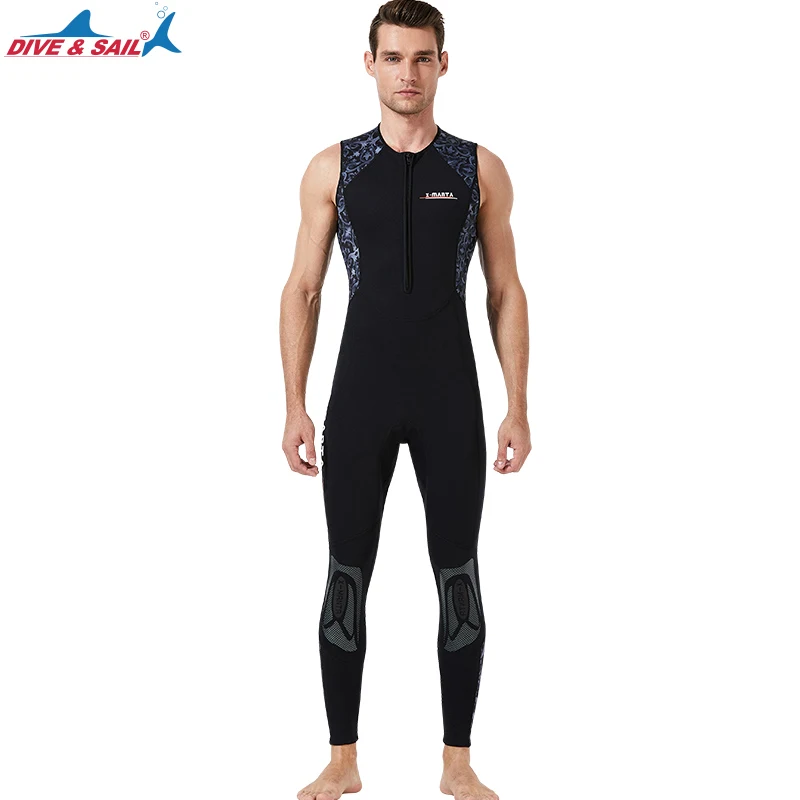 Men\'s Long John Fullsuit with Front Zip, One Piece Diving Suits, Sleeveless Wet Suit for Water Sports, Easy Stretch, 3mm