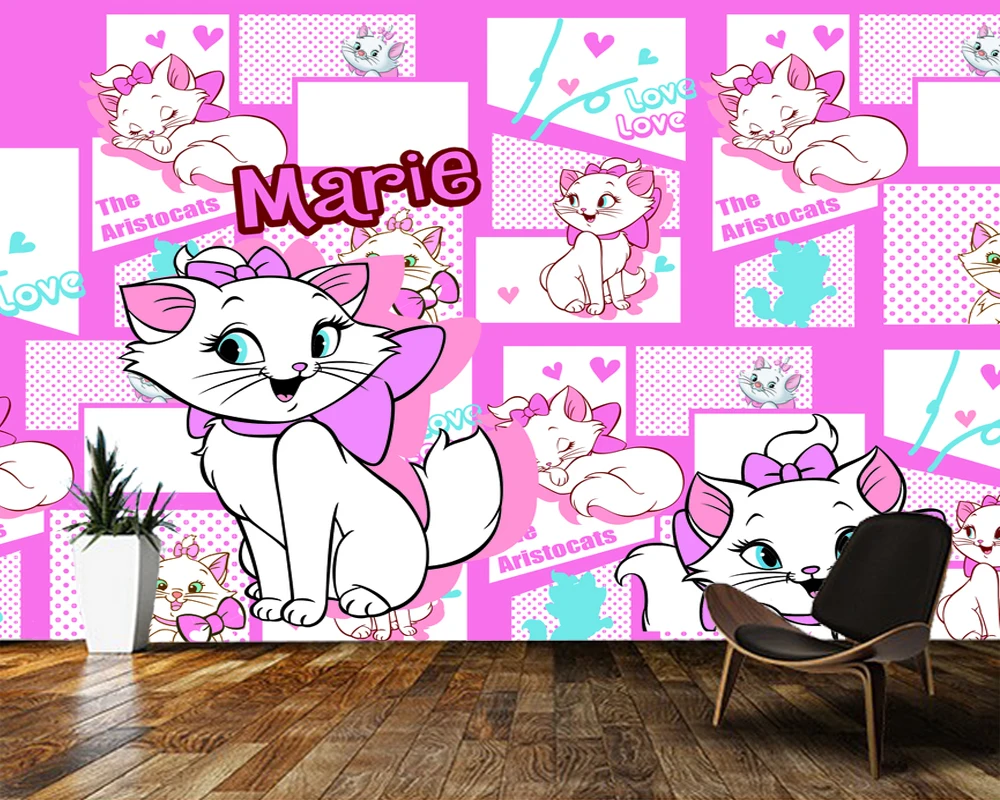 

Custom papel de parede infantil, Mary cartoon cat mural for living room bedroom sofa background wall decoration wallpaper