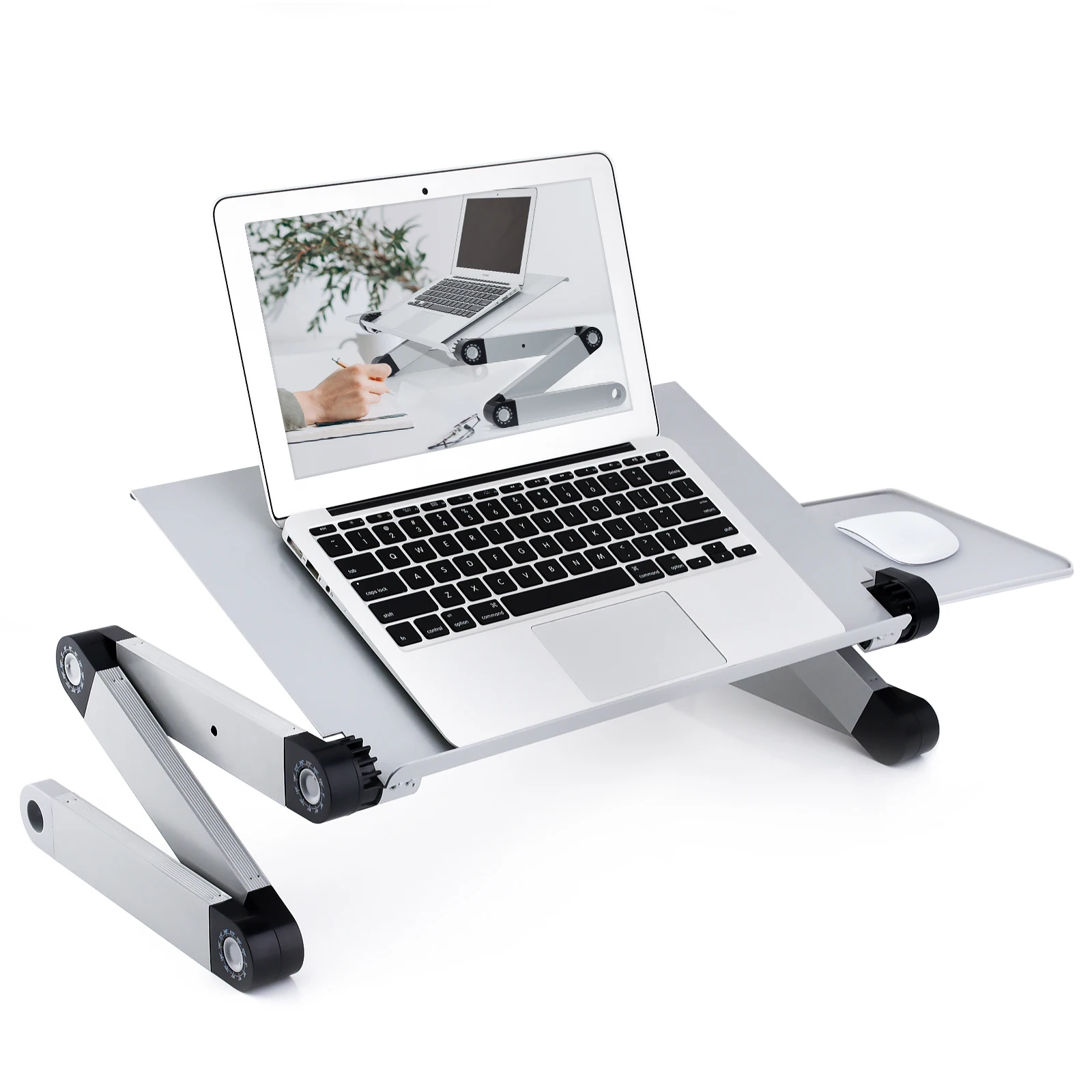 

Adjustable Height Laptop Desk with Fan Laptop Stand for Bed Portable Lap Desk Foldable Table Workstation Silver[US-Stock]