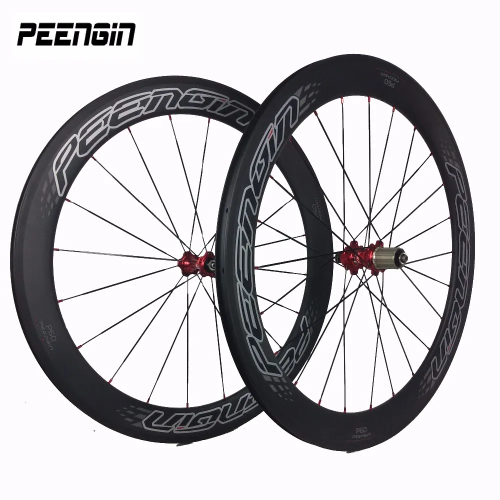 Carbon Wheelset Tubular/Clincher/Tubeless 60mm 700C Road Bike Wheel UD/3K 25mm U Shape Senior Engineer Designed PEENGIN P60 Logo