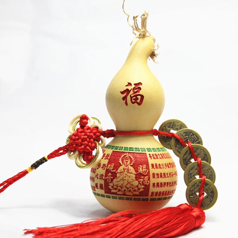 Traditional Chinese Traditional Gourd with Ancient Coin, Good Luck, Wu Lou Hu Lu, Wooden of Cucurbit, Copper Coins, Fengshui Hom