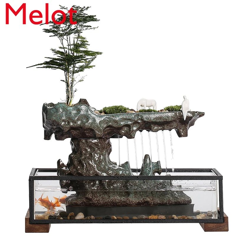 

Water Fountain Decoration Office Desk Surface Panel Chinese Landscape Lucky Feng Shui Wheel Lucky Fortune Fish Tank Gift