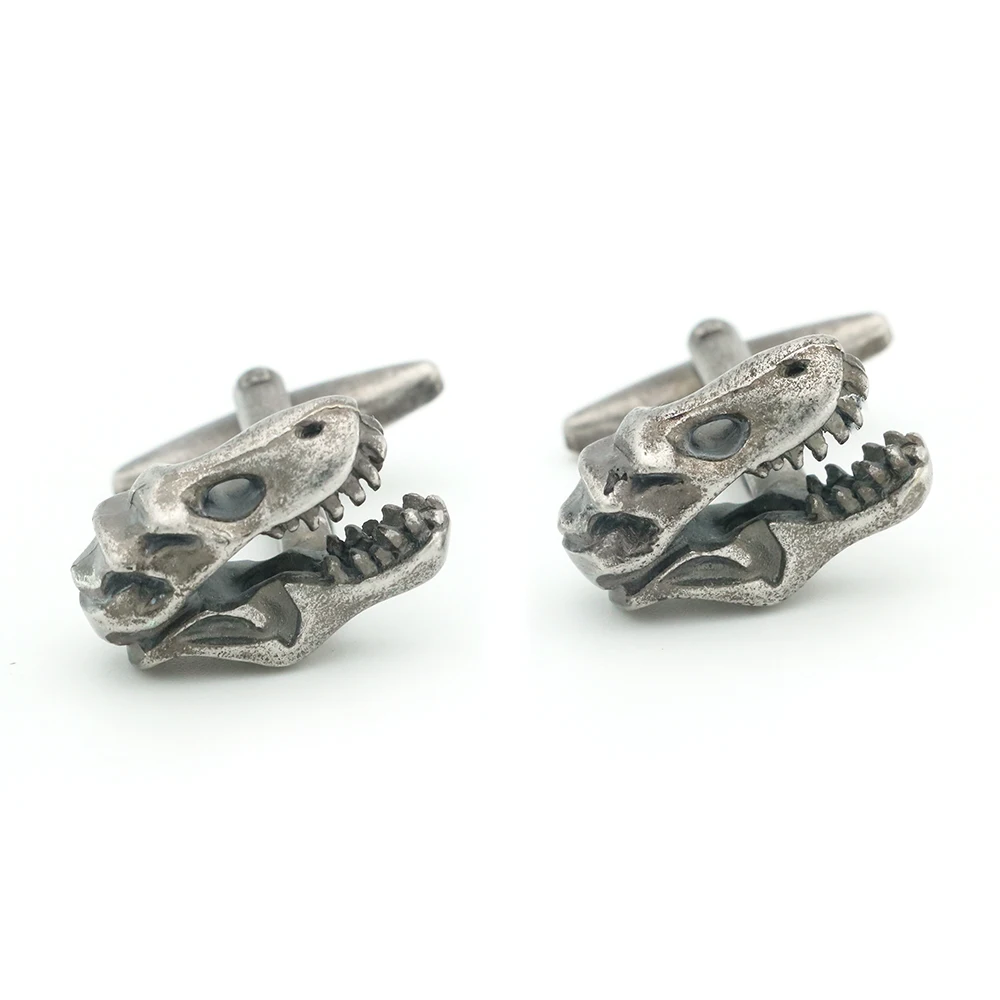 Men\'s Dinosaur Skull Cufflinks Novelty Animal Head Design Vintage Color Brass Cuff Links Wholesale&retail