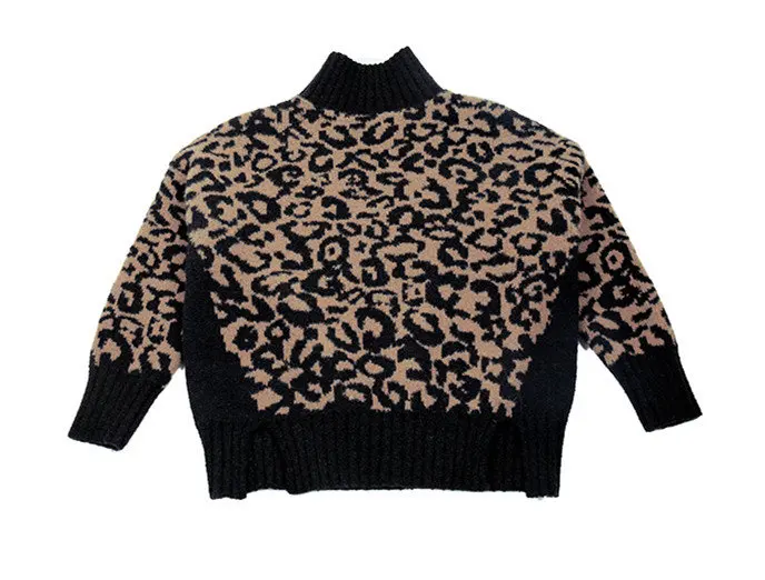 Baby-Mädchen Leopardenmuster Rollkragenpullover Neuer Herbst-Winter Koreanischer Stil Lockerer Strickpullover Oberteil für Kinder 6 8 10 12 13 Jahre – Detail 9