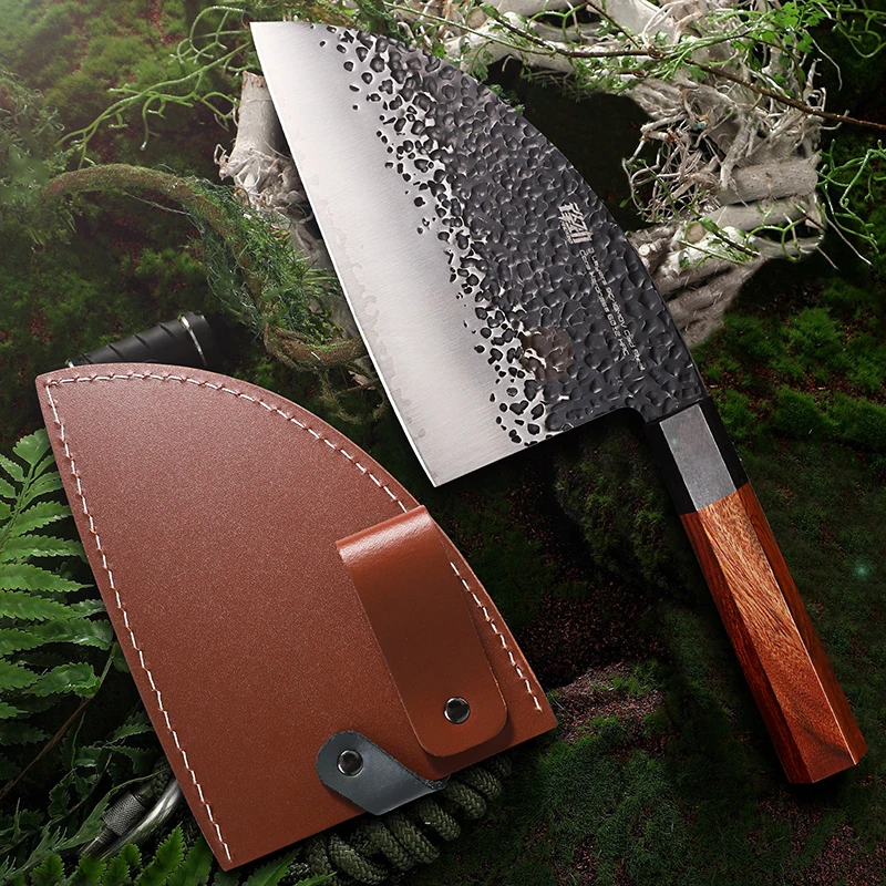 

Clad Steel 6.5 inch Handmade Forged Chef Knife with sheath Full Tang Stainless Chinese Knife Cleaver Butcher Kitchen Knives