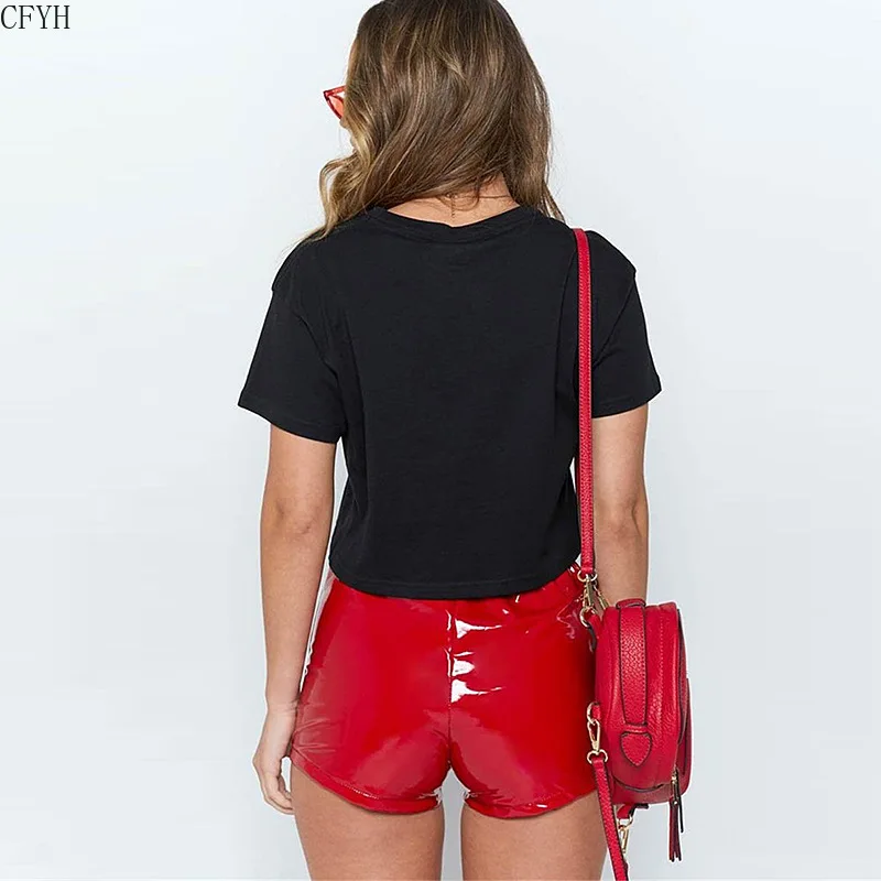 Neue Spitze Up Elastische Taille Pu Leder Shorts Sommer 2023 Schwarz Rot Sexy Mode Krawatte Up Shorts Streetwear Club Kleidung dame