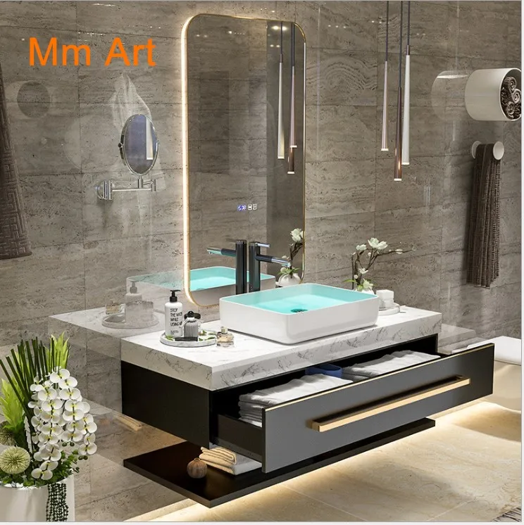 2021 Popular Modern Wall Mounted Bathroom Vanity , Vanities Bathroom cabinet With marble Vanity Top